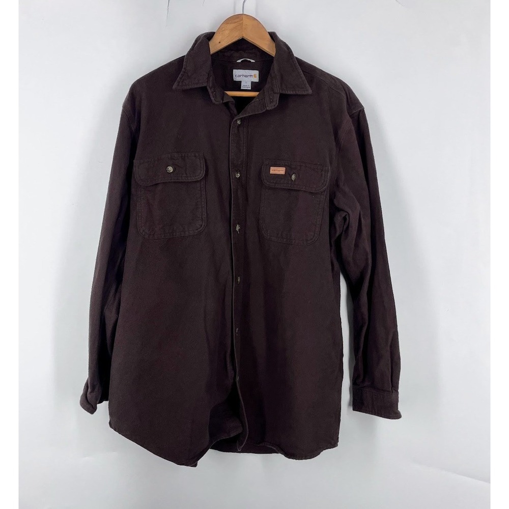 Carhartt Hubbard Flannel Shirt Mens Large Brown Cotton Button Up 100080 201